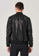 Men's Black Leather Bomber Jacket Double Zipper