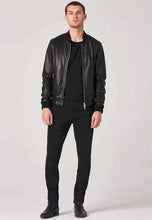 Men's Black Leather Bomber Jacket Double Zipper