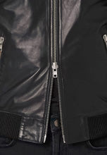 Men's Black Leather Bomber Jacket Double Zipper