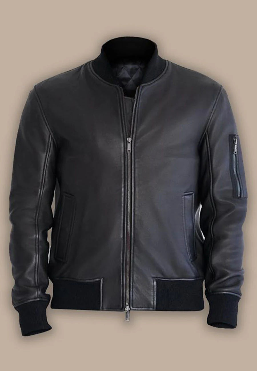 Men's Black Leather Bomber Jackets