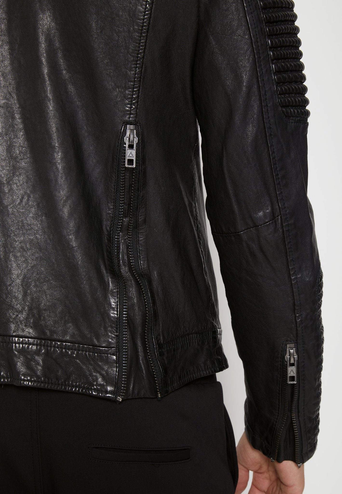 Men’s Black Leather Distressed Biker Jacket - Vintage Style and Durability