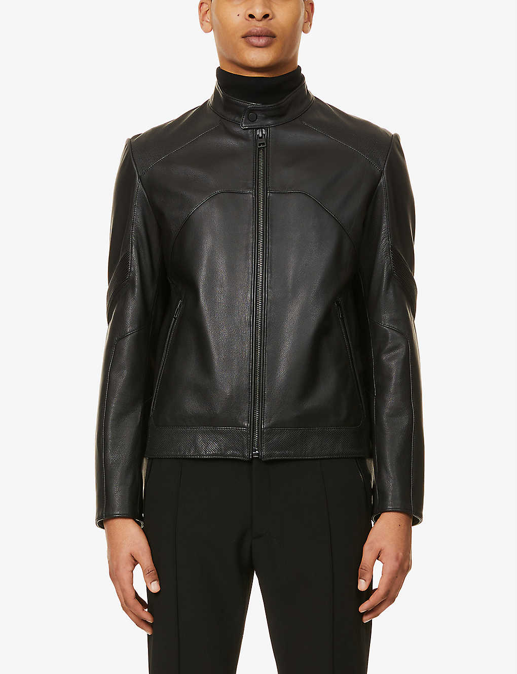 Men's Black Leather Perforated Biker Jacket - Cool and Comfortable