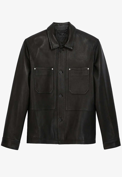 Men’s Black Leather Shirt - Classic Elegance and Comfort