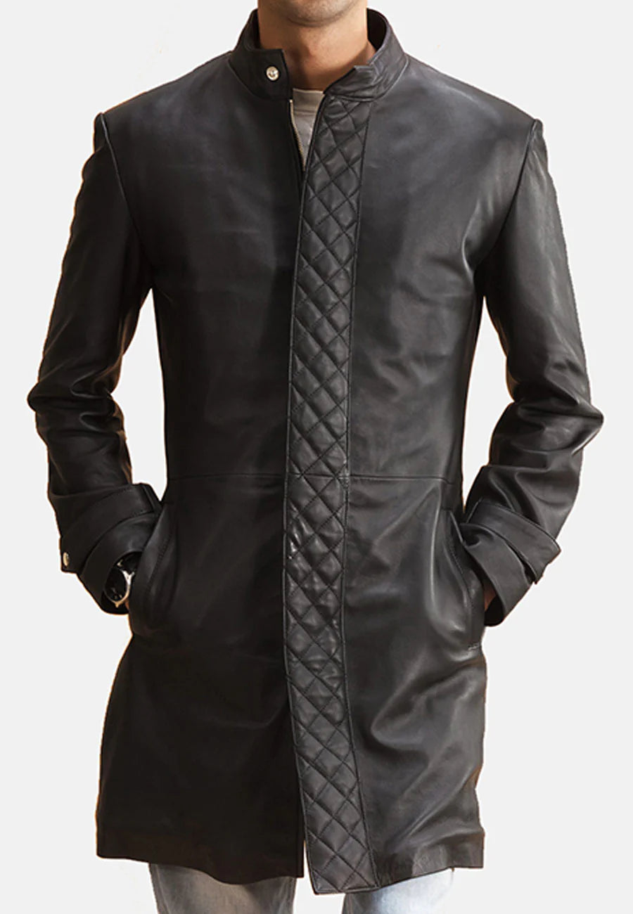 Men's Black Leather Trench Coat