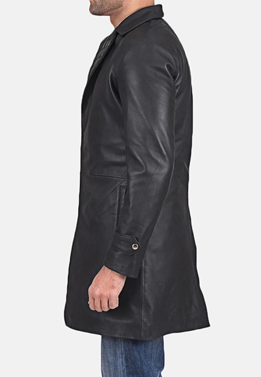 Men’s Black Leather Trench Coat - Timeless Style and Functionality