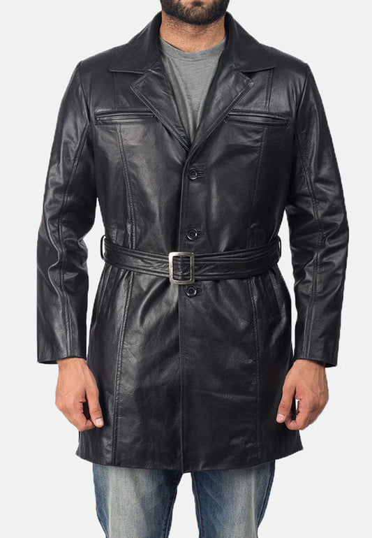 Men’s Black Leather Trench Coat Belt - Functional Style and Versatility