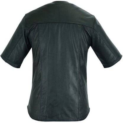 Men’s Black Perforated Sheepskin Leather Shirt - Stylish Comfort and Breathability