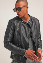 Men’s Black Quilted Leather Biker Jacket - Sleek Style and Warmth