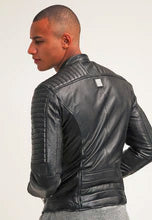 Men’s Black Quilted Leather Biker Jacket - Sleek Style and Warmth