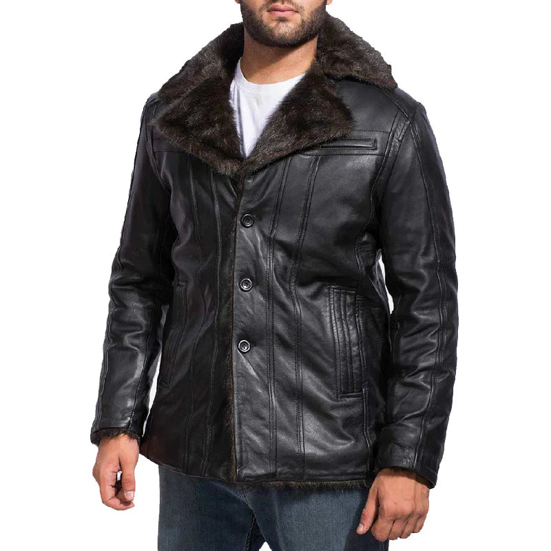 Men's Black Shearling Bomber Sheepskin Leather Jacket