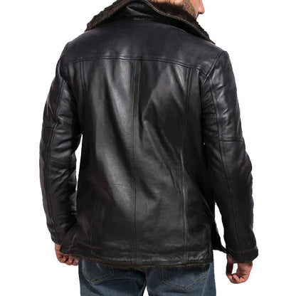 Men's Black Shearling Bomber Sheepskin Leather Jacket