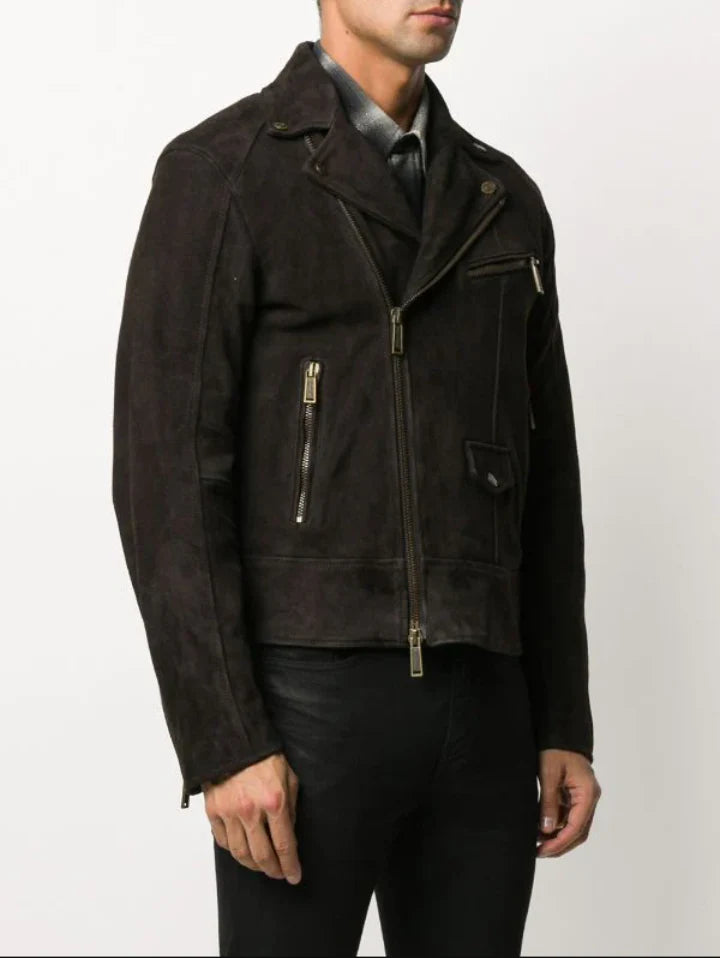 Men’s Black Suede Leather Biker Jacket - Classic Style and Comfort