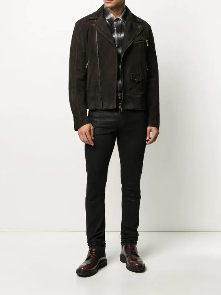 Men’s Black Suede Leather Biker Jacket - Classic Style and Comfort