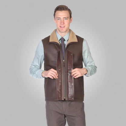 Men’s Brown Leather Shearling Vest - Warmth and Style