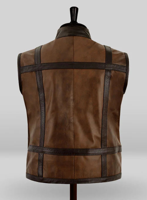 Men’s Camel Brown Leather Biker Vest - Rugged Elegance and Versatility