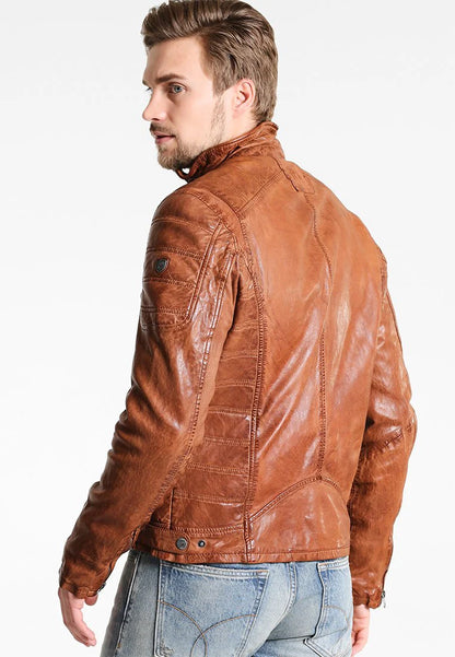 Men's Camel Brown Leather Biker jacket