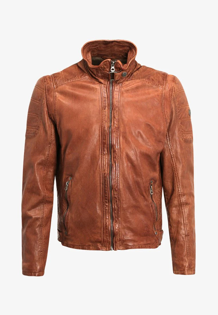 Men's Camel Brown Leather Biker jacket