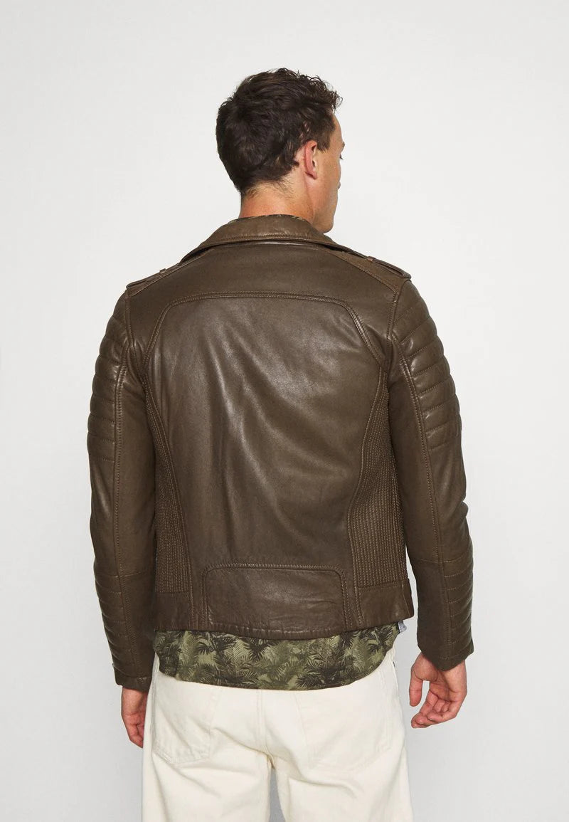 Men's Chocolate Brown Leather Biker Jacket - Classic and Bold