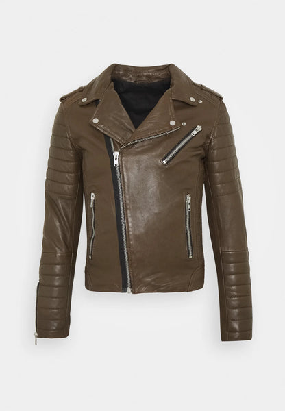 Men's Chocolate Brown Leather Biker Jacket - Classic and Bold