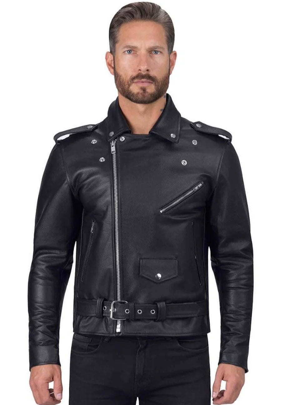 Men’s Classic Black Leather Biker Jacket - Timeless Style and Durability