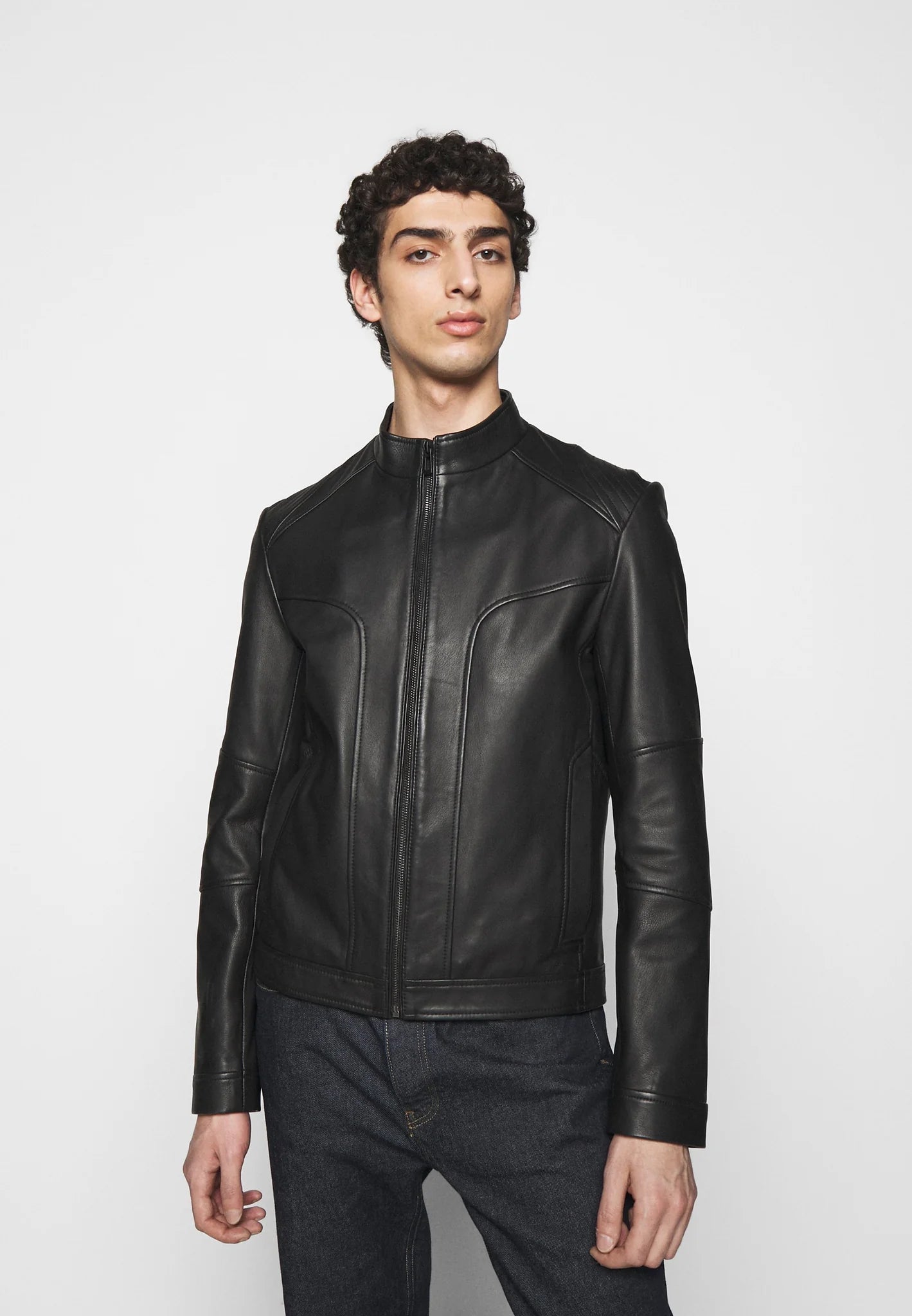 Men's Classic Black Leather Biker Jacket - Timeless and Bold