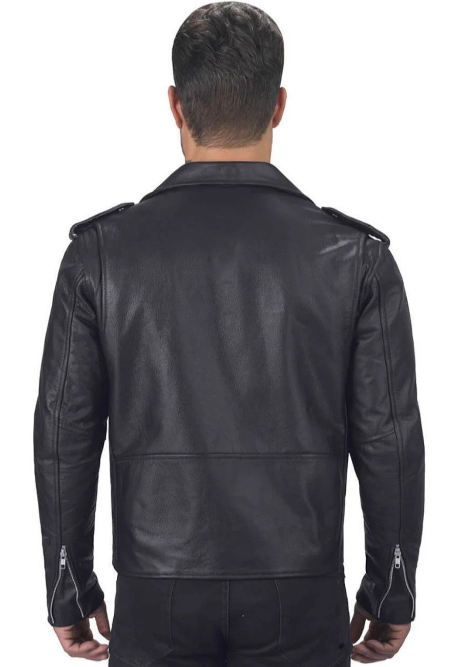 Men’s Classic Black Leather Biker Jacket - Timeless Style and Durability