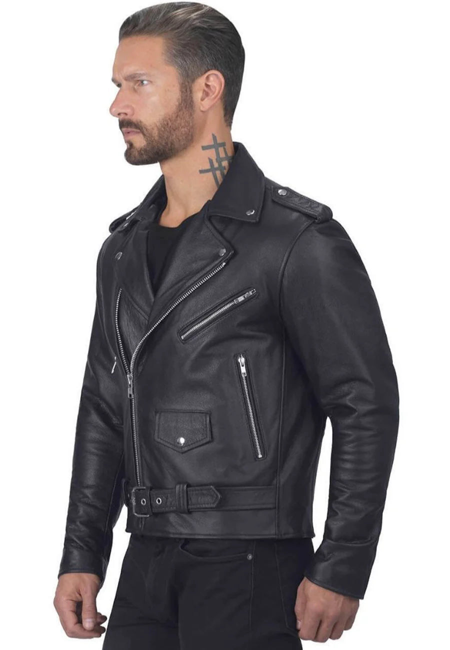 Men’s Classic Black Leather Biker Jacket - Timeless Style and Durability