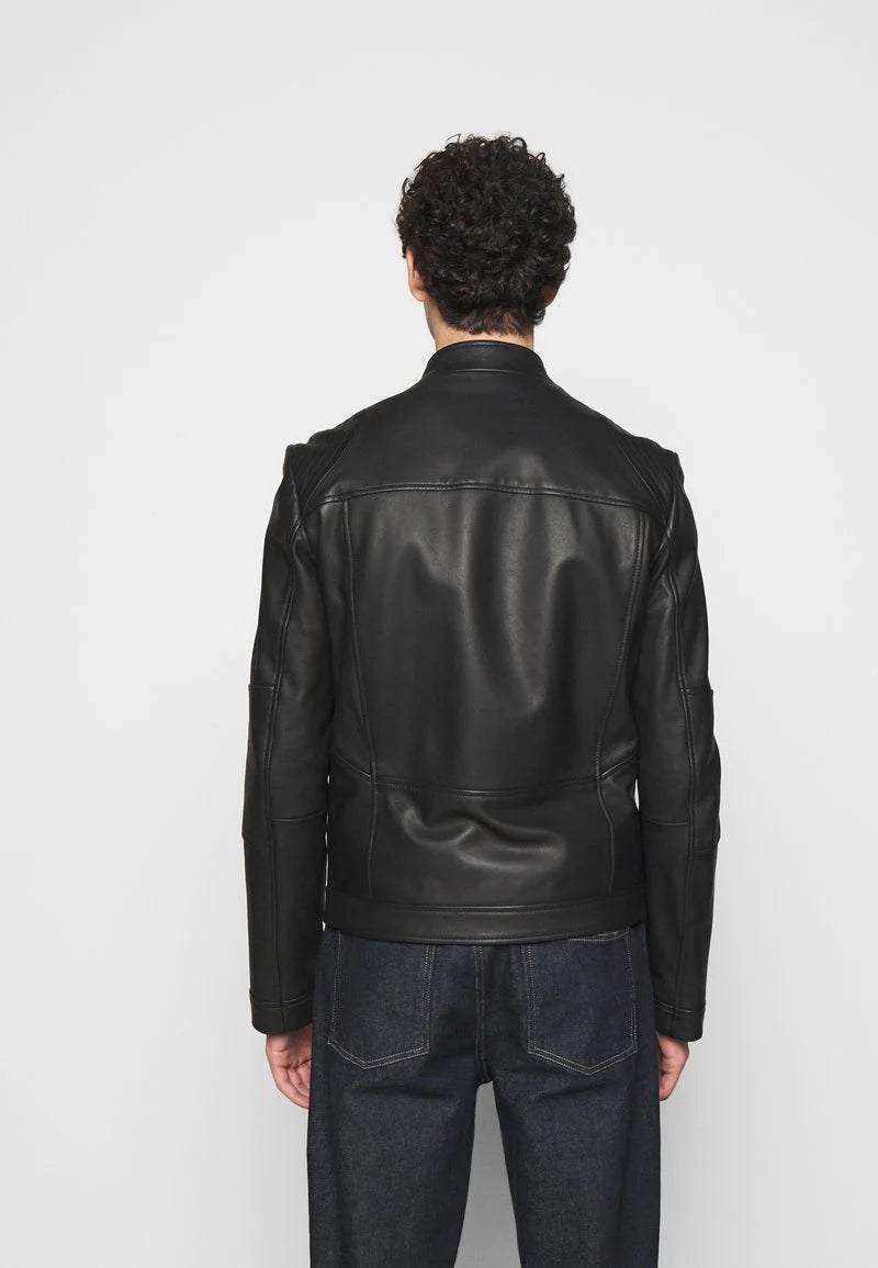 Men's Classic Black Leather Biker Jacket - Timeless and Bold