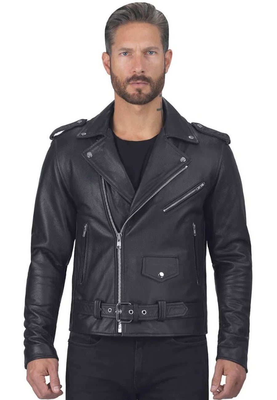 Men’s Classic Black Leather Biker Jacket - Timeless Style and Durability