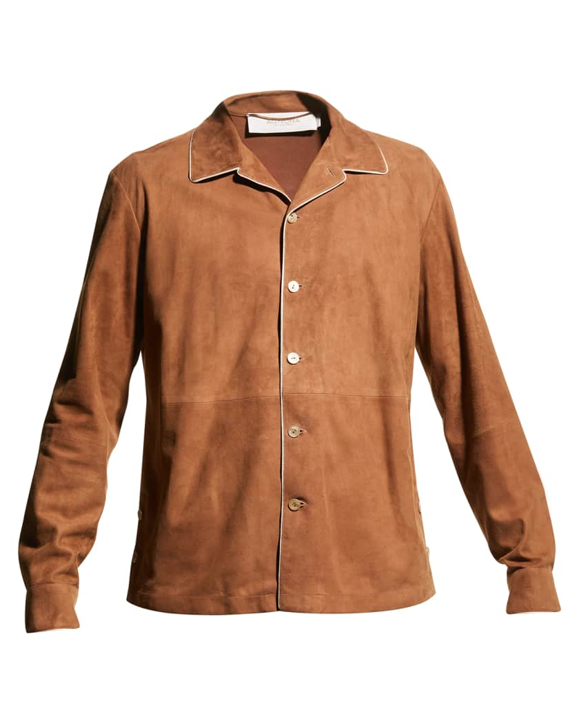 Men’s Classic Brown Suede Leather Shirt - Vintage Elegance and Comfort