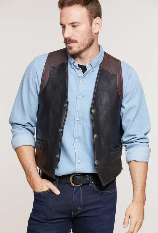 Men's Cowboy Black Leather Vest