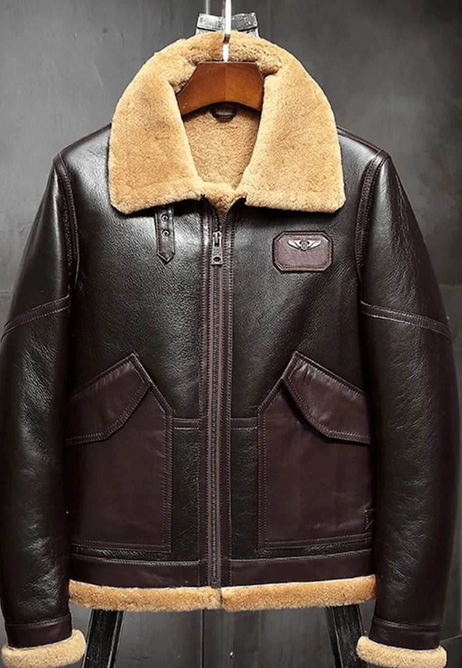 Men’s Dark Brown B3 Shearling Aviator Jacket - Classic Comfort and Style