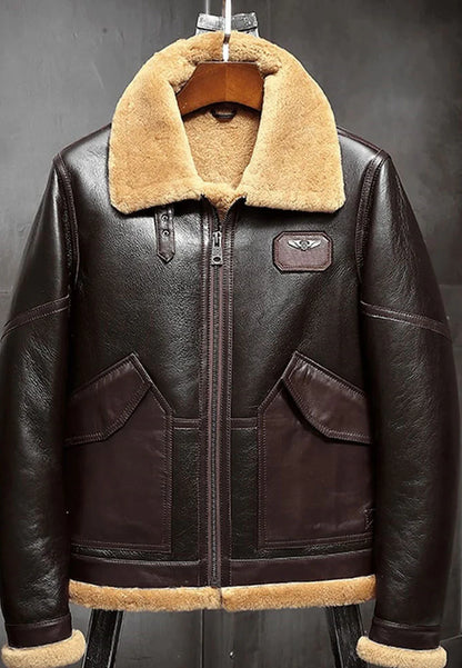 Men’s Dark Brown B3 Shearling Aviator Jacket - Classic Comfort and Style