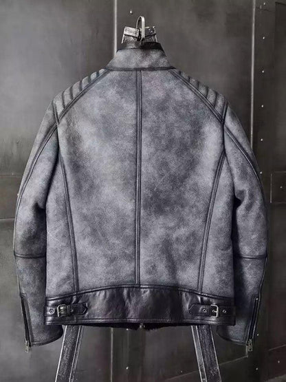 Men's Grey B3 Shearling Leather Bomber Coat