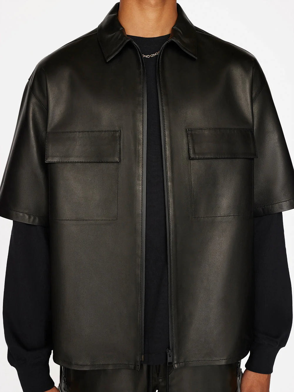 Men’s Black Genuine Sheepskin Leather Shirt - Sleek and Versatile