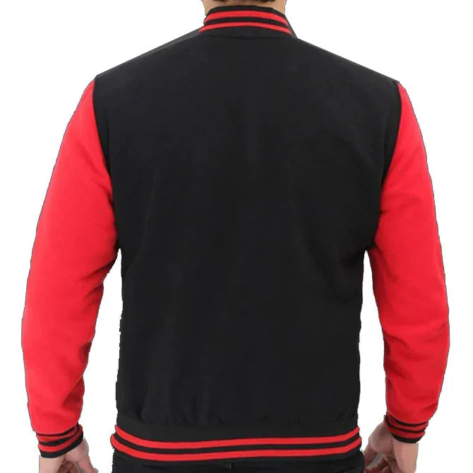 Men's Red and Black Baseball Varsity Jacket - Sporty and Stylish