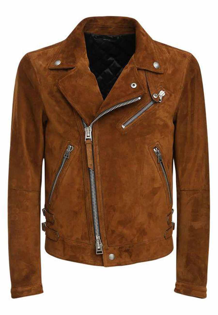 Men’s Tan Brown Leather Biker Jacket - Classic Style and Durability