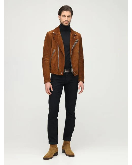 Men’s Tan Brown Leather Biker Jacket - Classic Style and Durability