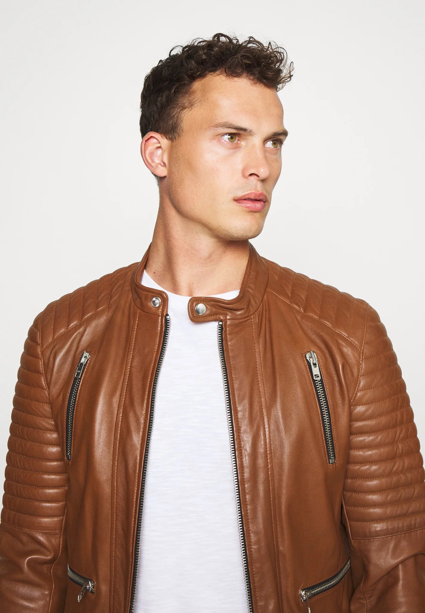 Men's Tan Brown Leather Biker Jacket - Rugged and Stylish