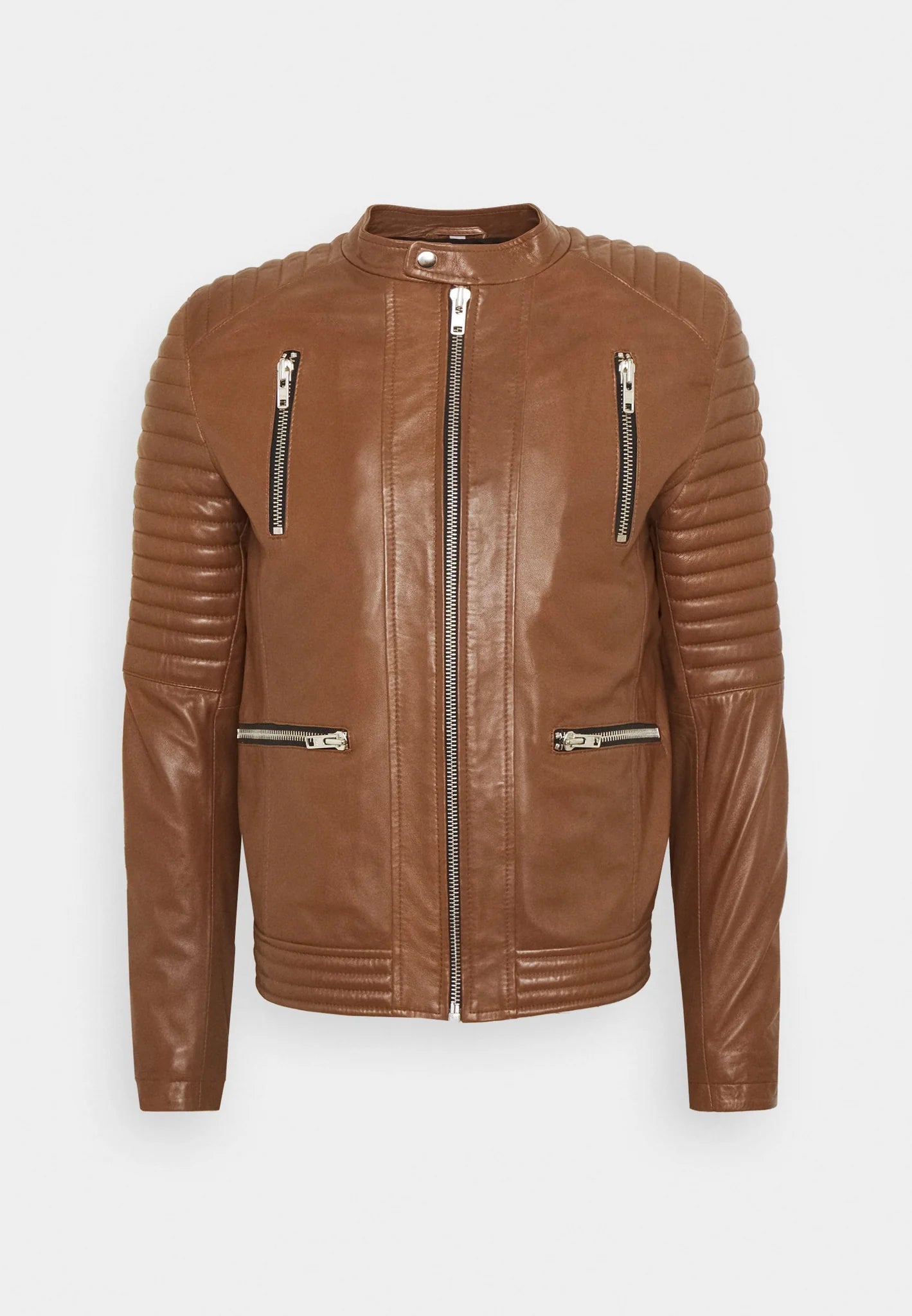 Men's Tan Brown Leather Biker Jacket - Rugged and Stylish