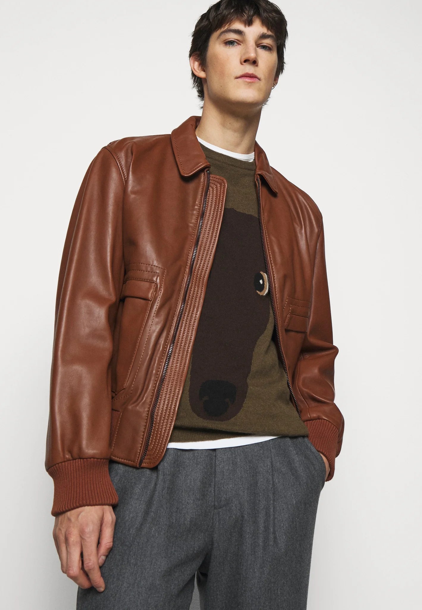  Men’s Tan Brown Leather Bomber Jacket - Classic Style and Comfort