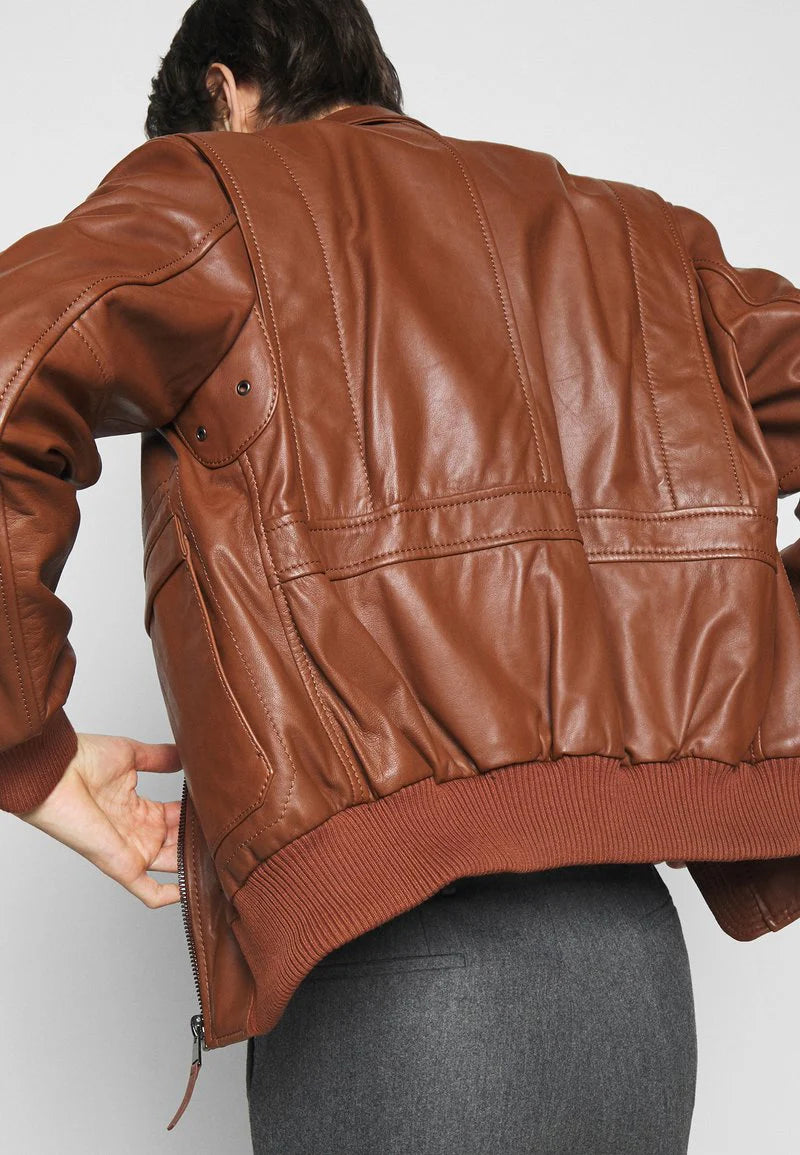  Men’s Tan Brown Leather Bomber Jacket - Classic Style and Comfort