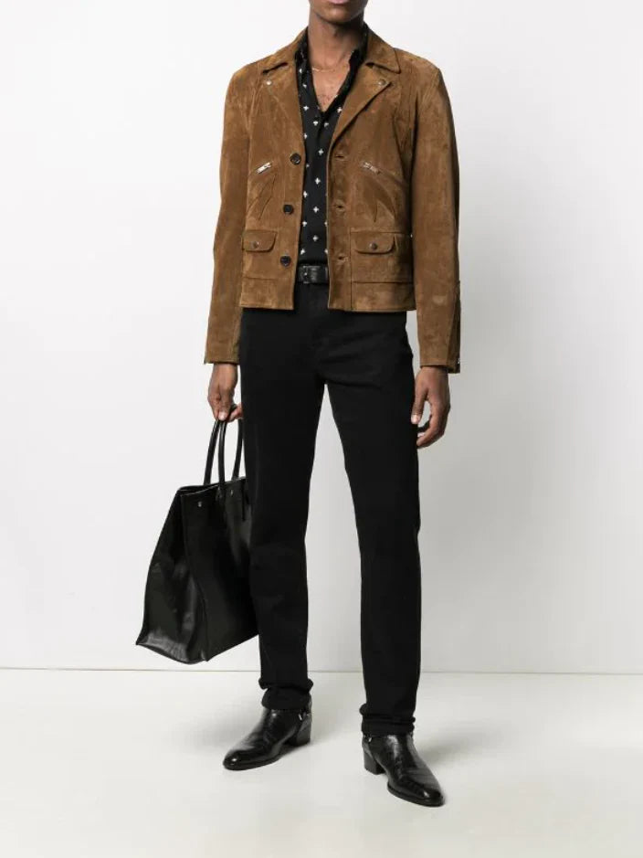 Men’s Tan Brown Suede Leather Biker Jacket - Classic Style and Comfort