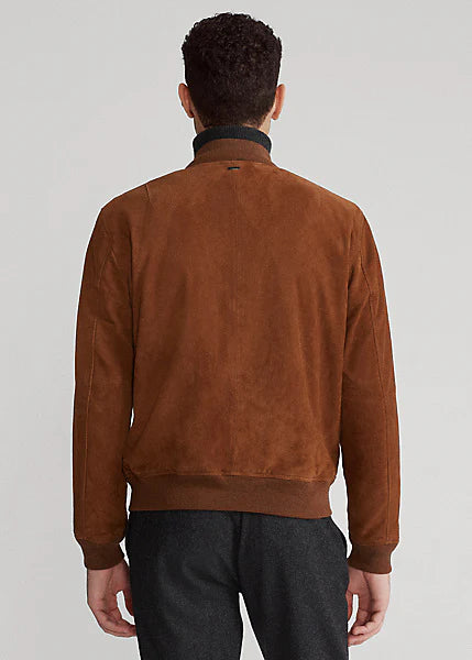 Men's Tan Brown Suede Leather Bomber Jacket - Stylish and Comfortable