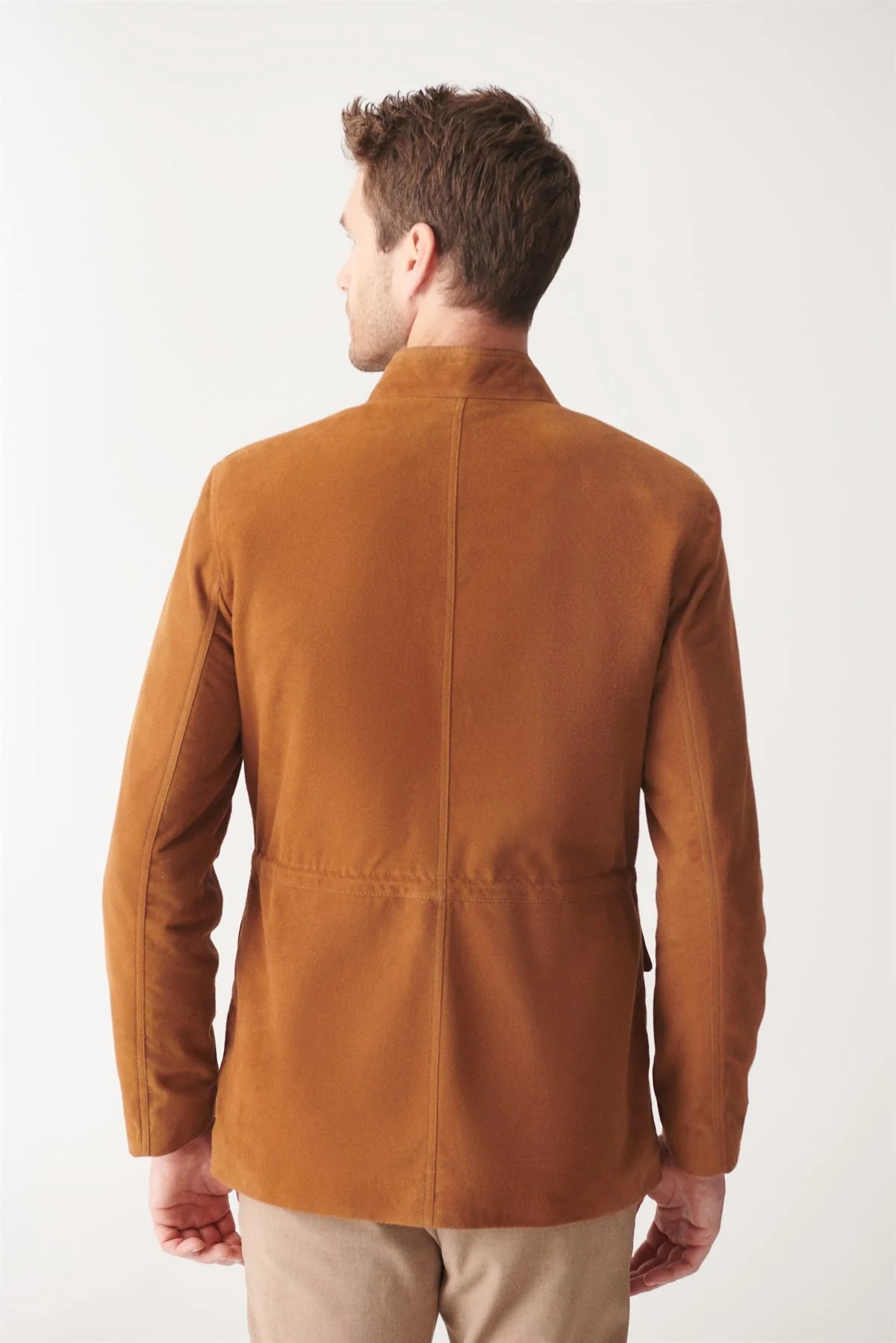 Stylish Men’s Tan Brown Suede Leather Trucker Coat