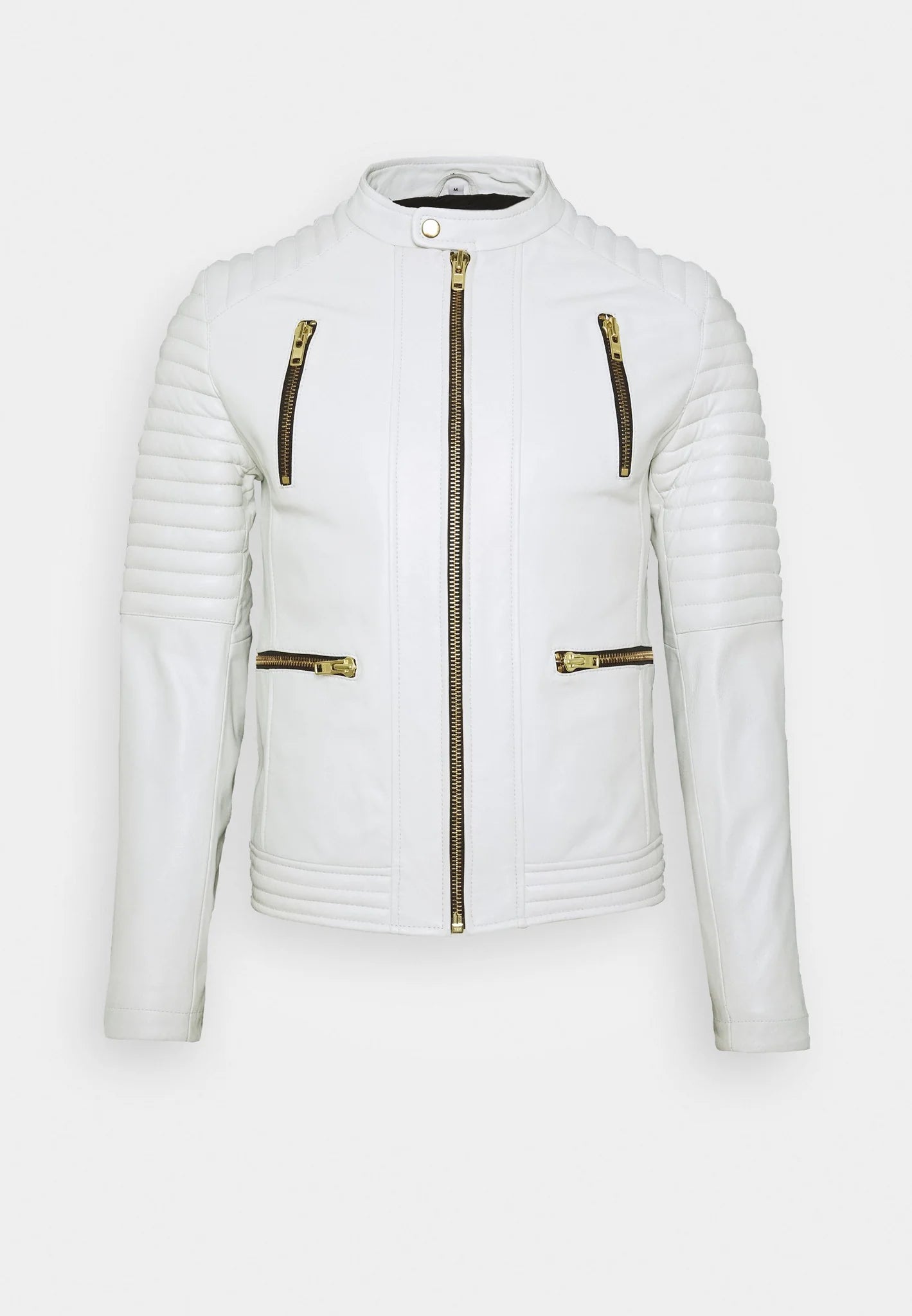  Stylish Men's White Leather Biker Jacket