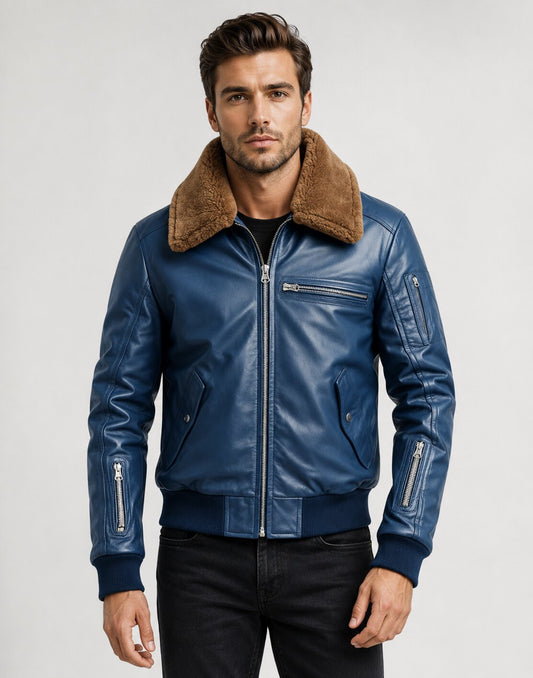 Men’s Blue Flight Shearling Leather Jacket