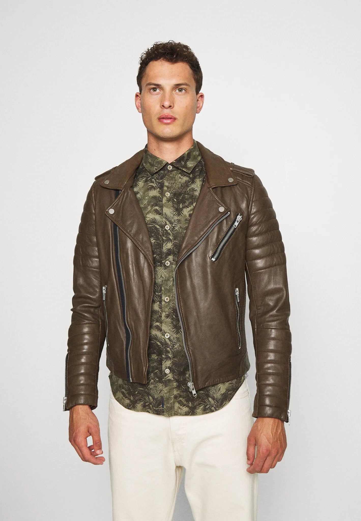 Men's Chocolate Brown Leather Biker Jacket