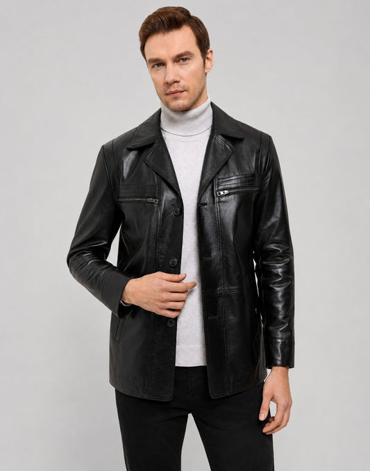 Men’s Stylish Black Leather Coat