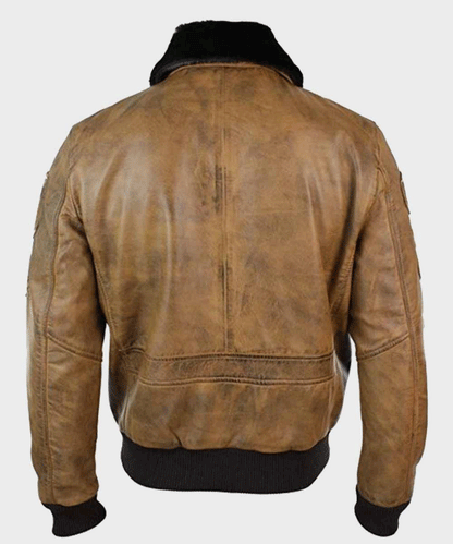 Stylish Mens Aviator Tan Bomber Leather Jacket with Shearling Collar